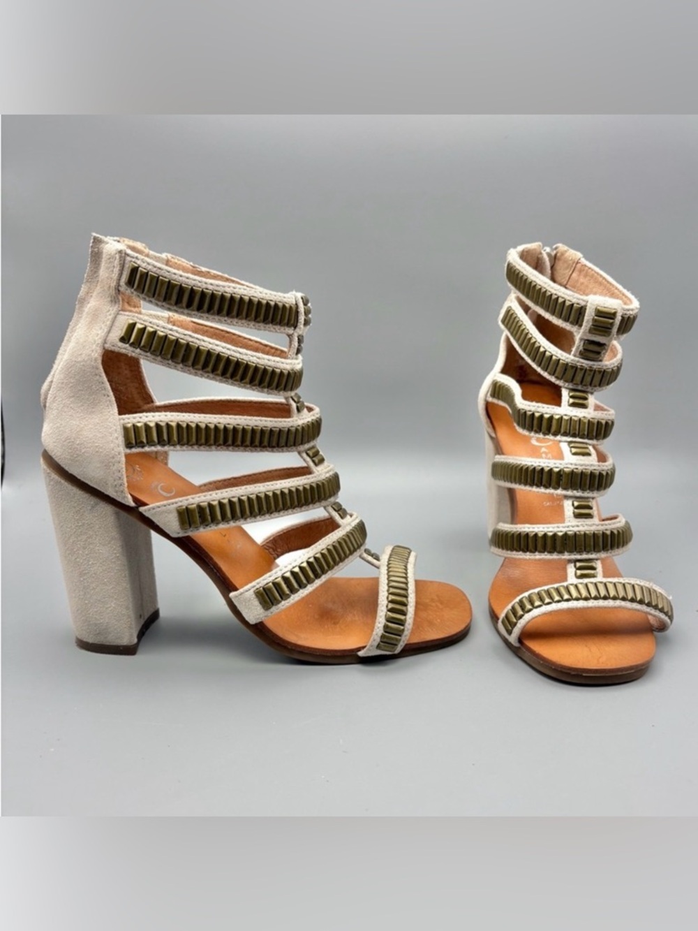 Jeffrey Campbell Havana Last Suede Beaded Strap 4” Block Heel Sandals Size 8